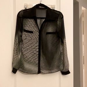 Sheer geometric print shirt M